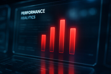 Dynamic performance analytics dashboard with glowing red bar chart trends