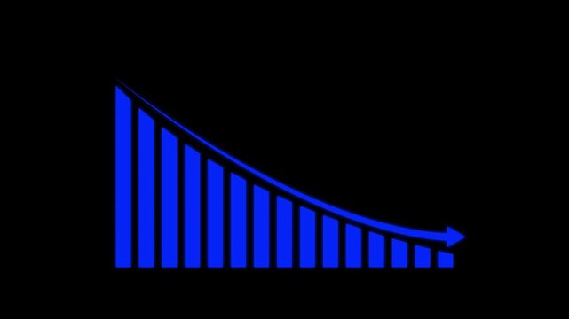 Falling Chart with Arrow Animation, Animated Financial Crisis Chart with Trend Line Graph, Down business graph icon animation on black background.footage of Graph showing fluctuate downward trend.4k