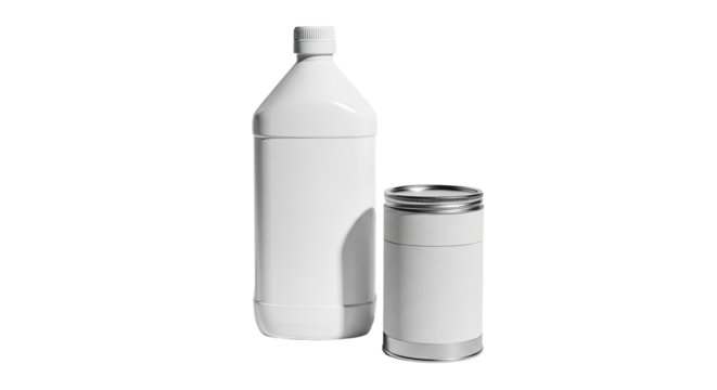 White Plastic Bottles and Container Set for Storage.