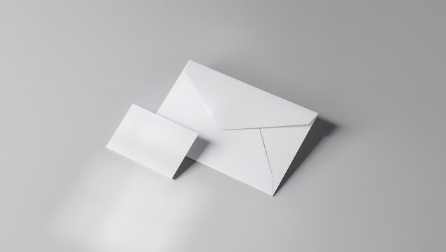 Clean and minimalist blank white envelope and card stationery mockup template, perfect for showcasing corporate branding and professional designs with elegant shadows