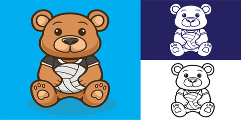 mascot bear doll with volleyball outfit good for brand, branding, mascot design, sticker, t shirt design, etc