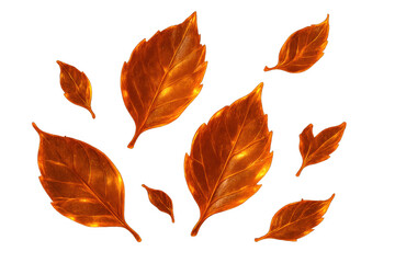 Naklejka premium Autumn leaves falling, golden orange foliage on transparent background representing season change and nature