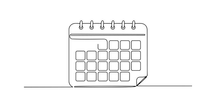 Continuous one line of a calendar, representing planning, organization, and scheduling, hand drawn vector illustration.