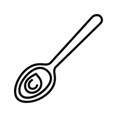 Outline icon of a spoon with a stylized water drop or liquid measuring element inside its bowl, kitchen utensil, cooking tool