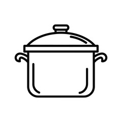 Cooking pot line art icon for kitchenware, culinary, and food preparation themes. simple cookware illustration.