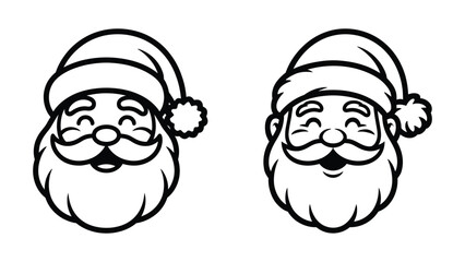 Santa claus face icons in cute line art style featuring two cheerful festive expressions, perfect for christmas designs, coloring pages, holiday illustrations and seasonal artwork