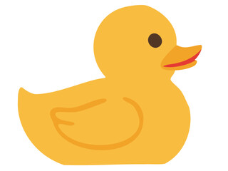 Simple yellow rubber duck illustration. Childhood toy icon for bath time and baby care concepts. Fun animal character.