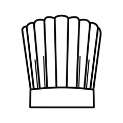 Outline illustration of a traditional tall white chef's hat, an essential culinary accessory worn by professionals in kitchens.