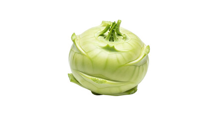 Closeup of a fresh kohlrabi isolated on transparent background, showcasing its unique bulbous shape and pale green color, a healthy and versatile vegetable
