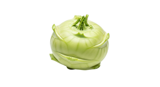 Closeup of a fresh kohlrabi isolated on transparent background, showcasing its unique bulbous shape and pale green color, a healthy and versatile vegetable