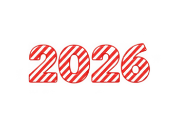 Red and white striped numbers 2026, isolated on transparent background