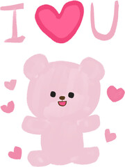 Obraz premium Pink Teddy Bear Love Illustration – Cute Hand-Drawn Heart Message “I Love You” Clipart for Cards & Valentine Designs