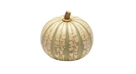 A small green and white striped pumpkin isolated on transparent background, a popular autumn vegetable used for decoration, cooking, and carving