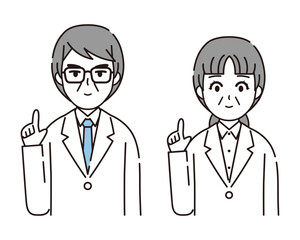 アドバイスする白衣を着た男性と女性のイラスト1