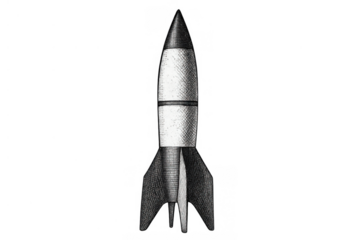 V-2 rocket illustration, showing a vintage ballistic missile design and warfare concept. Transparent background