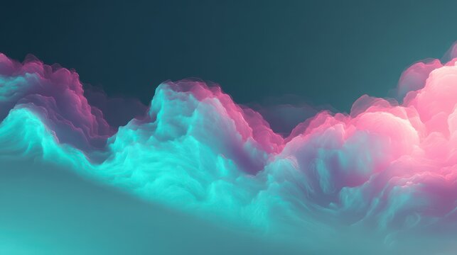 A luminous abstract aurora swirls across a seamless night gradient glowing in hues of turquoise and pink Subtle