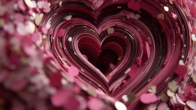 valentine technology concept. Colorful heart shape made of layered paper and confetti.