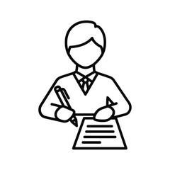 Outline icon of a professional person diligently writing on paper with a pen, perfect for business and educational concepts