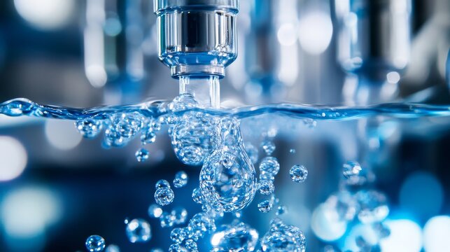 Macro view of advanced filtration membrane with oxygen diffusion technology, water molecules passing through microscopic pores, laboratory setting with pristine equipment