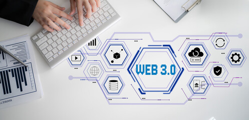 A futuristic user interface for Web 3.0 technology and applications. An overview of decentralized services like DeFi, cloud storage, and security. Motif