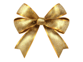 Ornate golden ribbon bow with intricate patterns and sparkling accents image, Isolated, Png Transparent Background