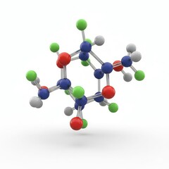Obraz premium Complex 3D Chemical Molecular Structure Model with Colored Atoms on White Background