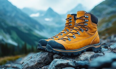 Hiking boots in a mountain setting perfect for outdoor adventures and exploration