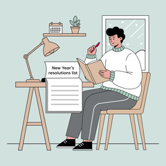 vector illustration of a person making New Year’s resolutions list