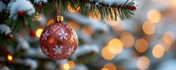 Christmas Tree Decoration with Baubles and Lights Night Glow and Sparkle Festive Greeting Under Stars