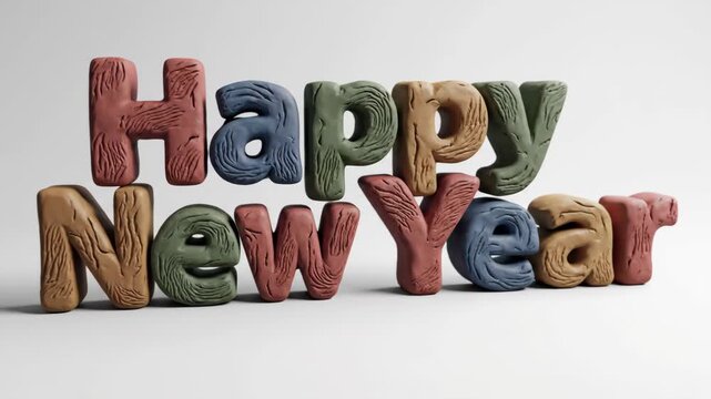 Happy New Year Clay Letters Festive Celebration and Holiday Greetings.