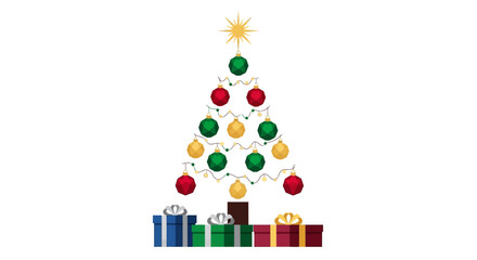Naklejka premium Celebrate the festive season with this playful geometric Christmas tree and gifts, perfect for holiday promotions and cheerful greeting cards