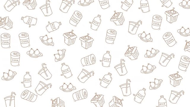 Doodle Food Suitable for menu design, restaurant branding, food blogs. Sketchy, fun, and versatile patterns of drinks and food items on white.