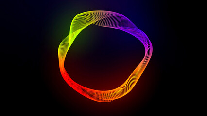 Abstract technology conсept of purple red and yellow neon gradient 3d lines. Glowing futuristic waves, sound waves and audio waveform. Artificial Intelligence, big data, information graphics. 