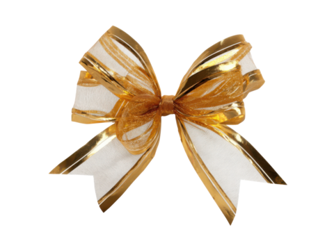 Elegant gold and white ribbon bow decoration decorative, Isolated, Png Transparent Background