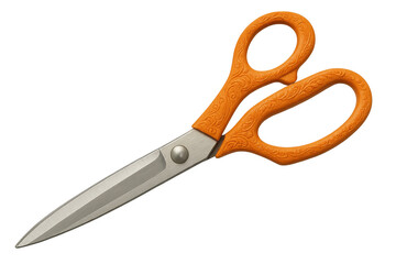 Orange handled scissors with metal blades for cutting fabric paper and crafts on transparent background
