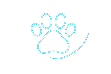 Obraz premium Paw print vector art glowing neon light blue sign creating a bright animal symbol with isolated transparent background
