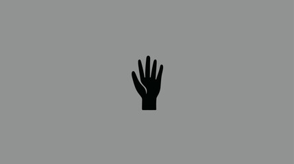 Minimalist black hand silhouette icon. Simple graphic design element against a neutral gray background. Human hand symbol.