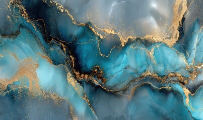 Abstract blue and gold fluid art luxurious background texture