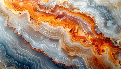 Abstract Agate Stone Texture with Orange and Gray Bands.