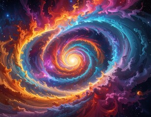 Swirling cosmic nebula, vibrant spiral of color with bright core