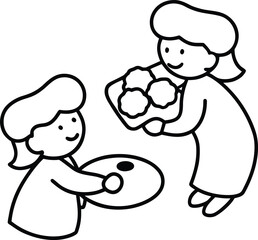 Baking Cookies with Kids Line Art with Transparent Background