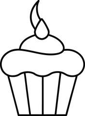 Birthday Cupcake Set Line Art with Transparent Background