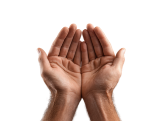 Open palms cupped together showing skin texture and fingers against a dark background hands, Isolated, Png Transparent Background