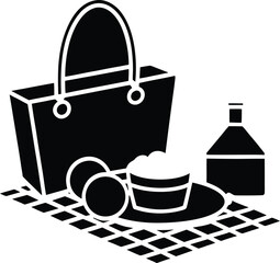 Childrens Picnic Set Line Art Transparent Background