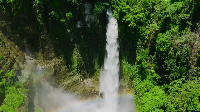 Slow motion water splash from falls in mountain in Lake Sebu. Hikong Bente Falls. Mindanao, Philippines.