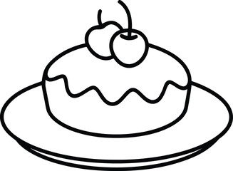 Gourmet Dessert Plate Line Art Transparent Background