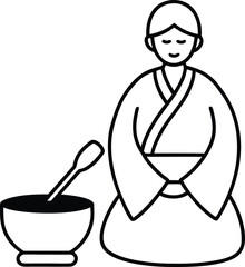 Japanese Matcha Ceremony Line Art Transparent Background