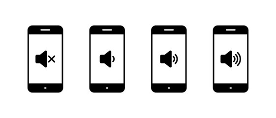 Mobile phone volume icon set. Smartphone sound speaker level symbol