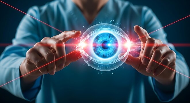 Futuristic blue eye digital interface technology