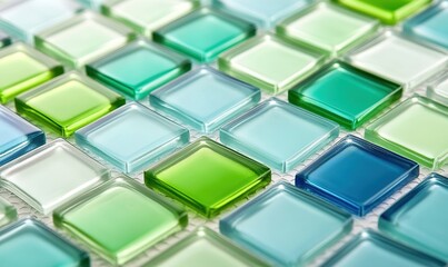 Shimmering green and blue glass mosaic tile pattern